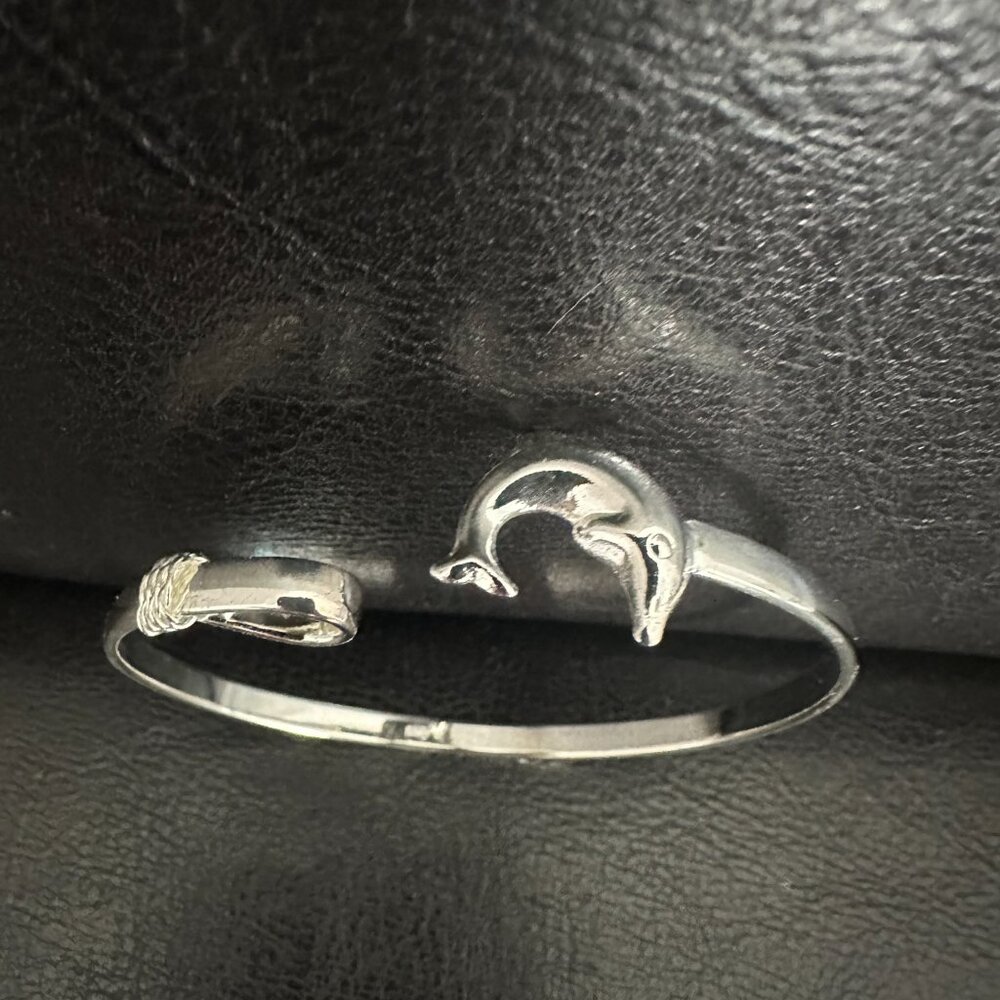 Sterling Silver Dolphin Hook Bangle Bracelet Preo… - image 2